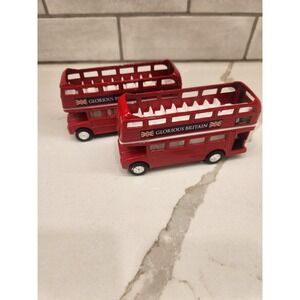 Lot of 2 Red Die Cast Metal Glorious Britain Double Decker Pull Back‎ Toy Buses